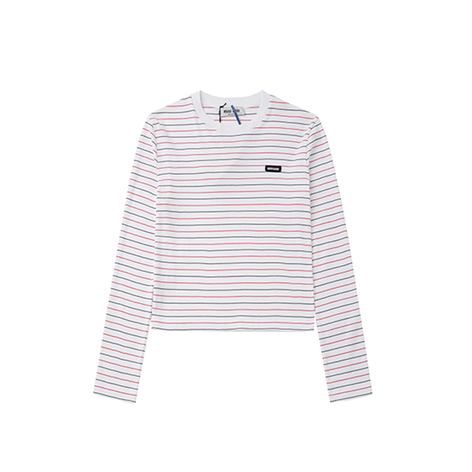 9a+ quality miu miu striped cropped long-sleeve t-shirt